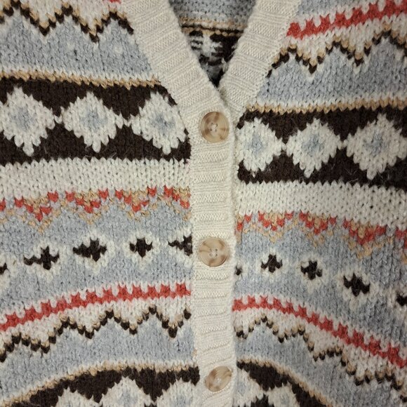 American Eagle Oversized Cozy Cream Fair Isle Grandpa Cardigan Sz Lg - Picture 2 of 11
